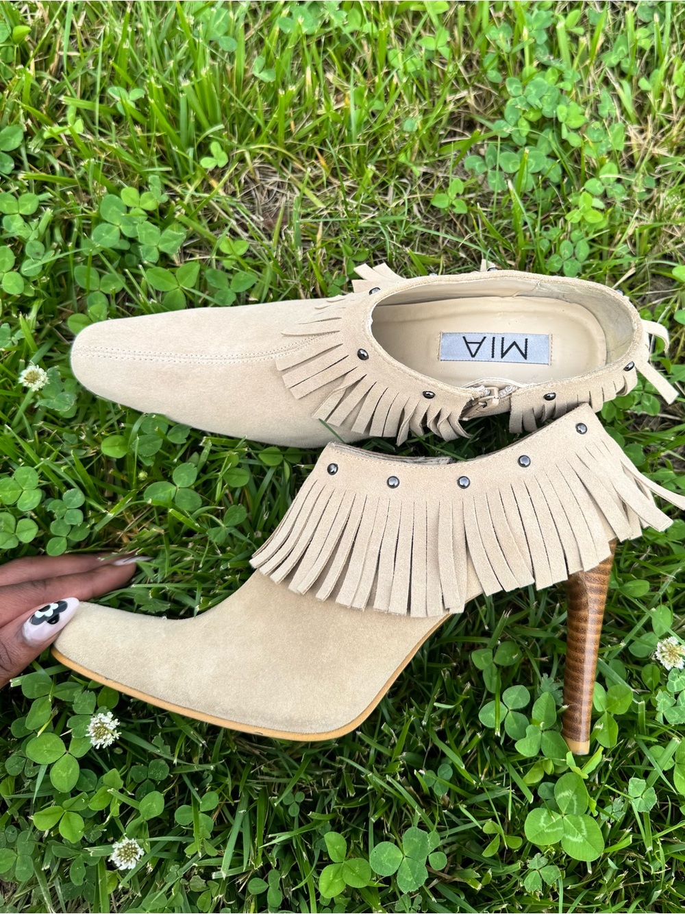 MIA Y2K Tan suede fringe ankle boots